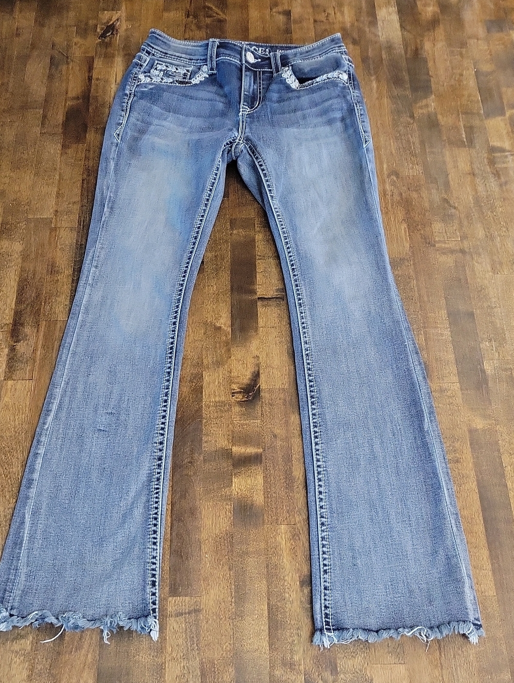 Grace In LA Light Blue Frayed-Hem Flare Jeans Size 25